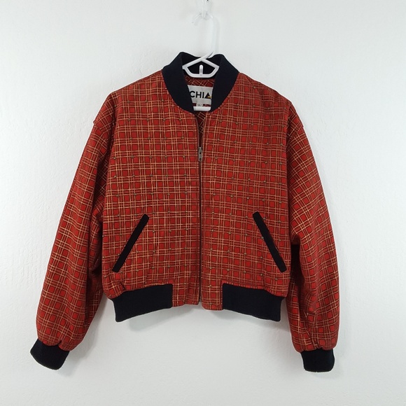 Vintage Jackets & Blazers - **NFS** {Vintage} Red Gold Plaid Suede Stud Jacket
